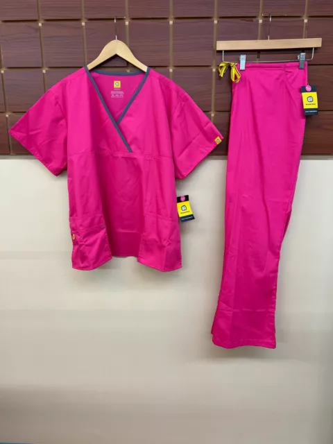 NEW WonderWink Pink Solid Scrubs Set With 2XL Top & 2XL Pants NWT