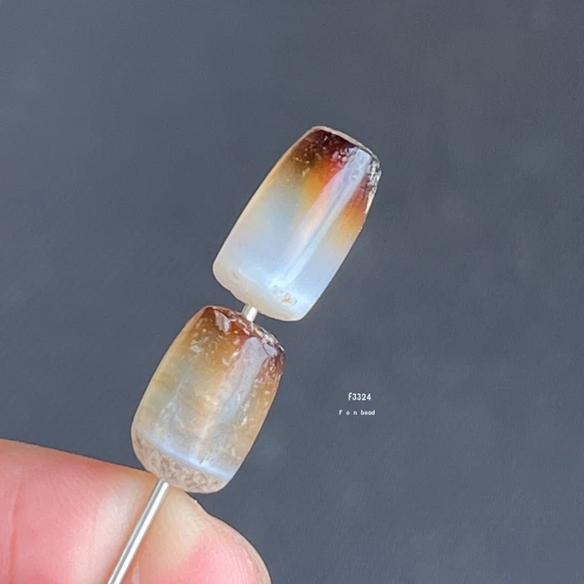 Set of 2 Rare Ancient FUNAN PRE-ANGKOR Agate Bead #F3324