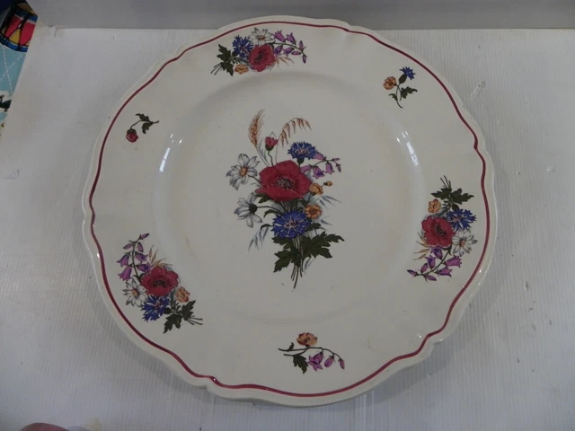 ANCIEN PLAT GATEAU Cake Faïence Sarreguemines OBERNAI LOUX Décor CHIENS