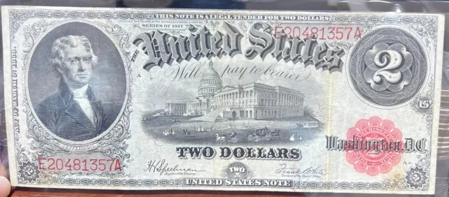 1917 $2 Legal Tender Fr. 60 Large Note Red Seal - VF