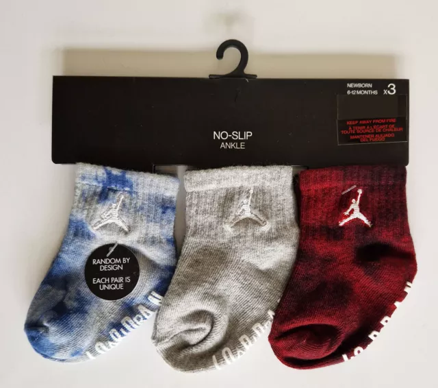 Nike Air Jordan Baby Boys Socks 3 Pairs Ankle No Slip Tie Dye 6 Month to 4 Years