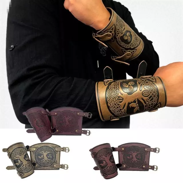 1pair Medieval Bracers Leather Bracers Adjustable Arm Guards for Viking Party