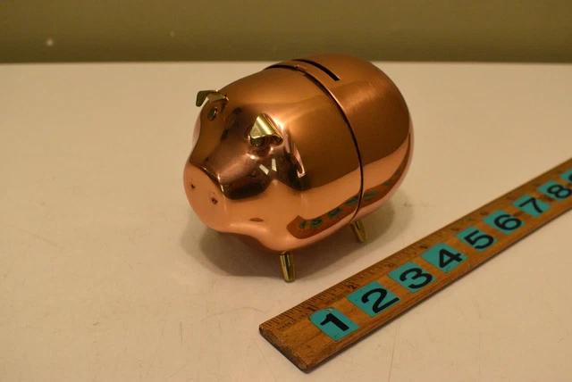 Vintage 1970s Copper Craft Guild Piggy Bank Copper Brass Pig Coin Money