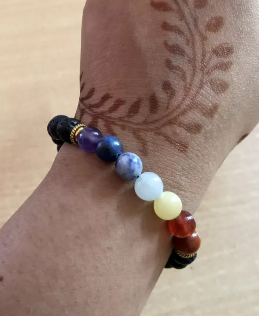 2 pulseras de 7 chakras, roca de lava, pulsera de piedras preciosas... 3