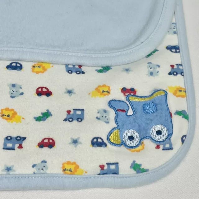 Carters Child of Mine Blue Baby Blanket Trains Cars Trucks Reversible 27”x30”