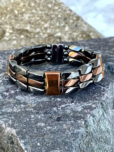 Men’s Women’s 100% Black n Copper Magnetic Bracelet Anklet Powerful Clasp 3 row