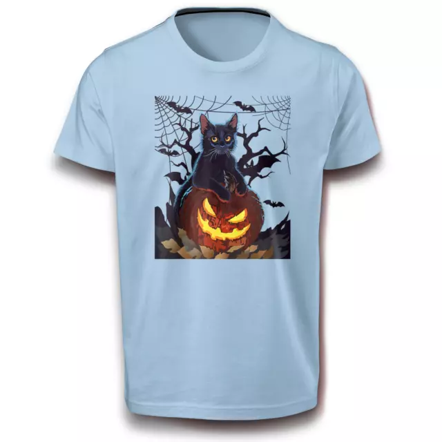 Halloween Schwarze Katze mit Kürbis T-Shirt M - XL Baumwolle Fun Gruselig