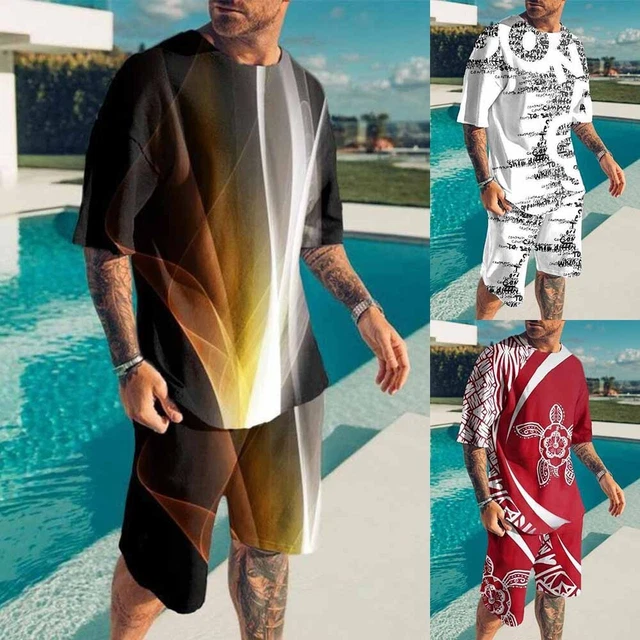 Felpa e pantaloncini alla moda uomo maniche corte set per l'estate (M~3XL)