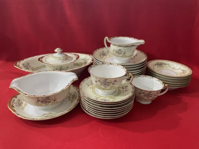 38-pc Vintage Meito China Hand Painted Dinnerware Set, Made In Japan, A1602