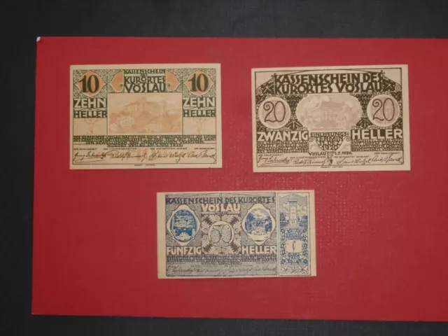 VOSLAU, AUSTRIA 1920 10, 20, 50 HELLER UNCIRCULATED NOTGELD SET  JPR:1121IIa (2)