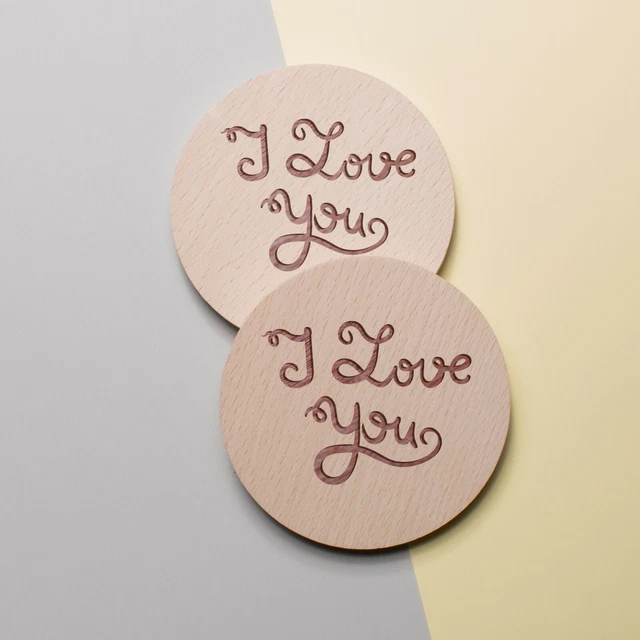 Gravé Personnalisé en Bois sous-Verre Cadeau Mariage Rond Souvenir De
