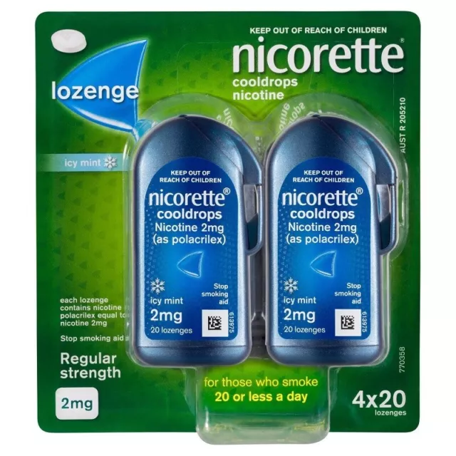 Nicorette Cooldrops Nicotine Lozenges 2mg 4 x 20 Lozenges Icy Mint