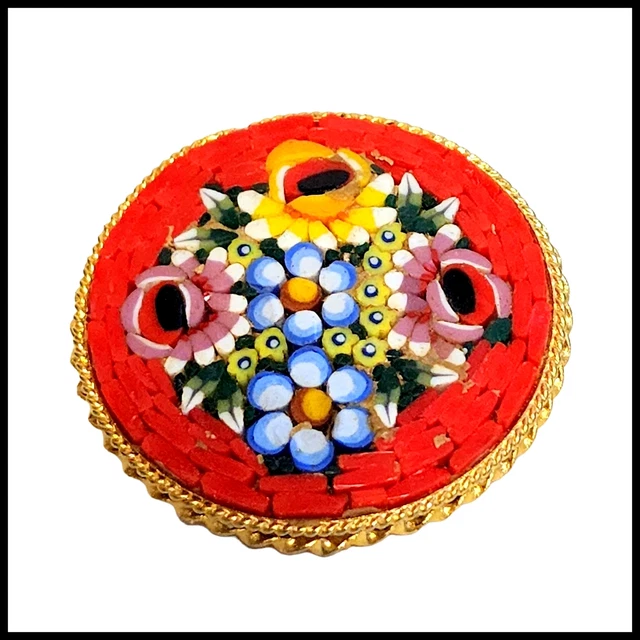 Lot De Broches Vintage - Micro Mosaïque Florale - Occasion - Pour Collection Ou Customisation
