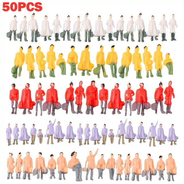 50 Pcs HO Scale 1:87 Painted Figures Model People Passengers Trains (lots Poses)