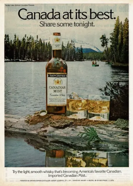 1977 Vintage Print Ad Canadian Mist Whisky Canada at its best River Boat Fishing