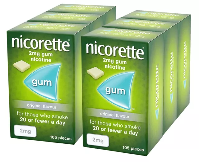 Nicorette Chewing Gum 2mg Original - 105 Pieces -PACK OF 6