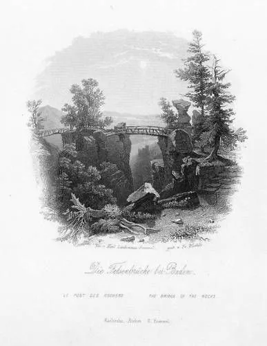 1850 - Baden-Baden Felsenbrücke Württemberg Stahlstich