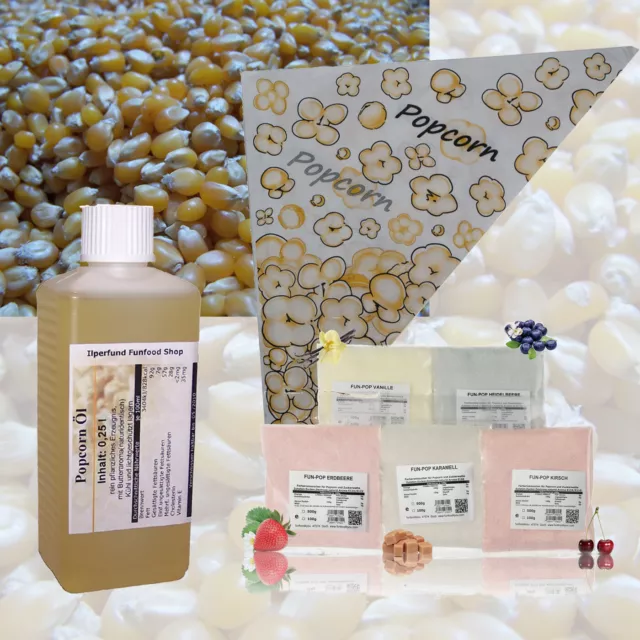 1,5kg Popcornmais,genfrei Popcorn Mais+Popcornöl+Aromazucker+ Popcorntüten