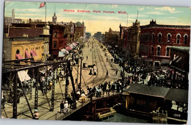 1912 Vintage Real Photo RPPC Painted Postcard Huron Avenue Port Huron Michigan