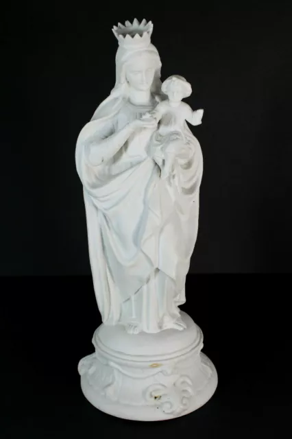 Antiguo bisque de porcelana blanco Virgen Niño Estatuilla Estatua Religiosa