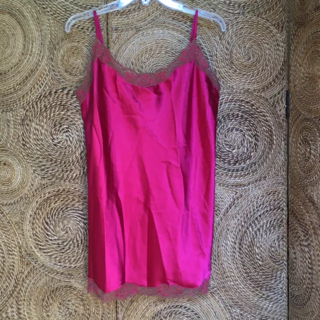 Victorias Secret Chemise Satin Red with Taupe Lace Size L Adjustable Straps Sexy