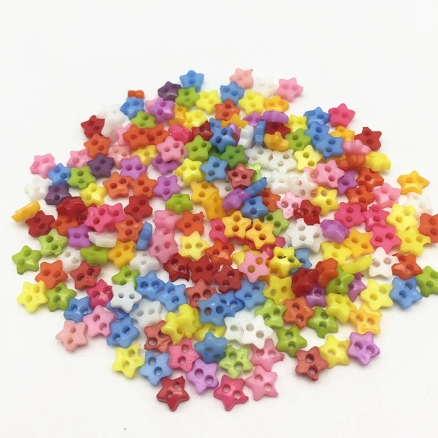 Lot De 50 Boutons étoile - 6 Mm, 2 Trous, Plastique Assorti - Mercerie, Scrapbooking, Bricolage