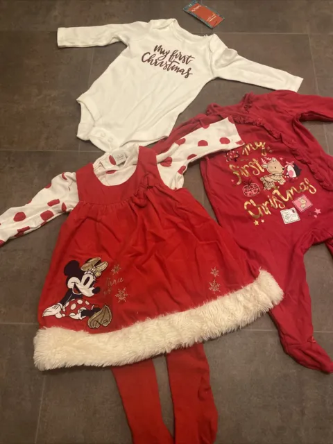 baby girl 3-6 months Christmas bundle dress sleep suit Disney Minnie Mouse VGC