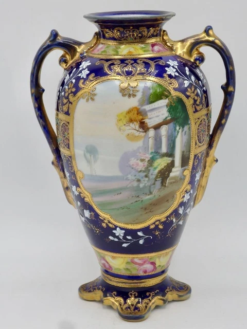 Schöne NORITAKE GROSSE VASE um 1908 GOLD VERKRUSTET handbemalt 9" 23 cm sehr guter Zustand