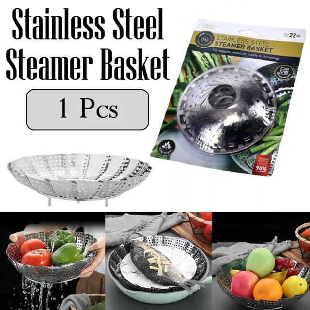 Folding Steamer Collapsible 22CM Stainless Steel Basket Steamer Vege Fish Fruits 2