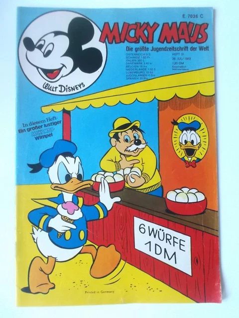 Micky Maus Heft 31 von 1972 + Gutschein + Sammelbild + Beilage Zustand 2