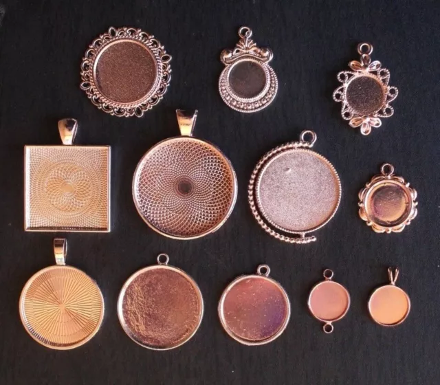 1pc ROSE GOLD Pendant Cabochon Setting Charm Blank Base Jewellery Making Antique