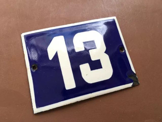 ANTIQUE VINTAGE FRENCH ENAMEL SIGN HOUSE NUMBER 13 DOOR GATE SIGN BLUE 1950's