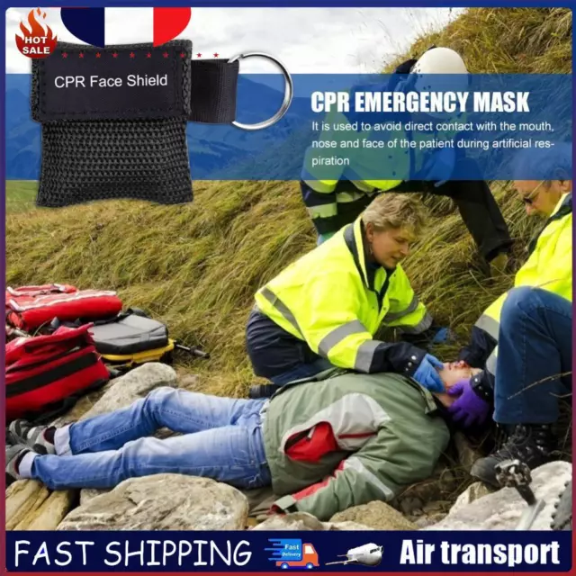 Keychain Resuscitator Face Shield Emergency First Aid CPR Mask (Black) FR