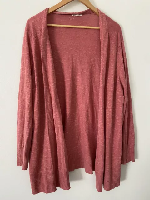 Eileen Fisher Linen Cotton Blend Coral Cardigan Long Sleeve Open Front Size 2X