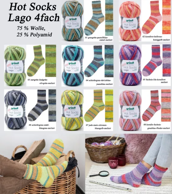 "Gründl Hot Socks Lago" 100g Sockenwolle Strumpfwolle 4fädig mit Farbverlauf