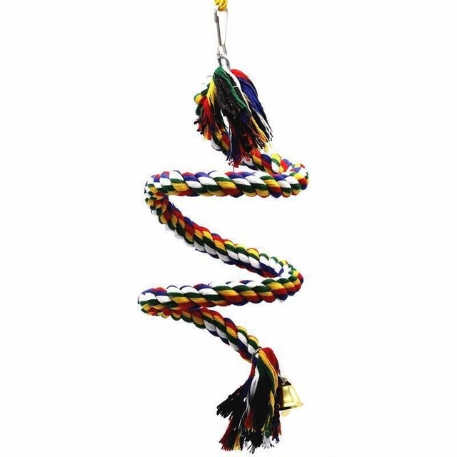 Perca de pájaro juguete loro cuerda de algodón barra de mascar jaula soporte espiral con campana 50 cm