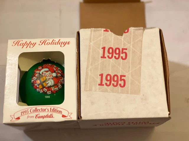 Vintage Campbell's Soup Kids 1995 Christmas Ornament Boy Presents Open Box