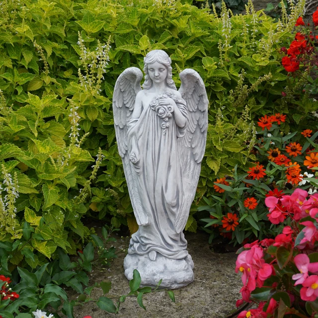 Amor Mit Vogel Steinfiguren-Skulptur – Massiver Steinguss, 30x22x22 Cm, Wetterfest Für Garten & Grab