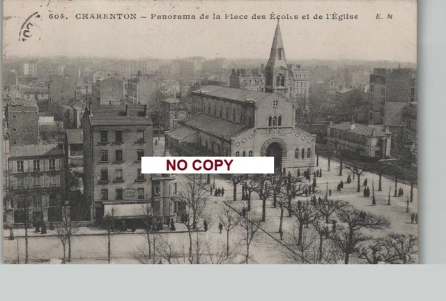 CPA animée  CHARENTON Panorama place des ECOLES et de l'église - 94