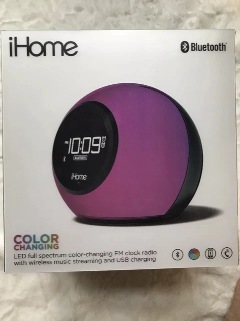 iHome Bluetooth Alarm Clock, LED Color Chging, Radio, Streaming & USB Charging