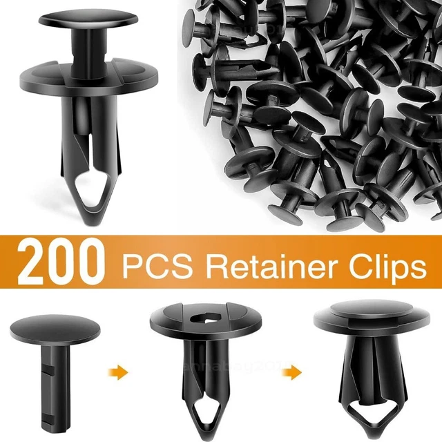 200PCS 8mm Bumper Retainer Clips Auto Car Plastic Push Rivets Fastener Fender