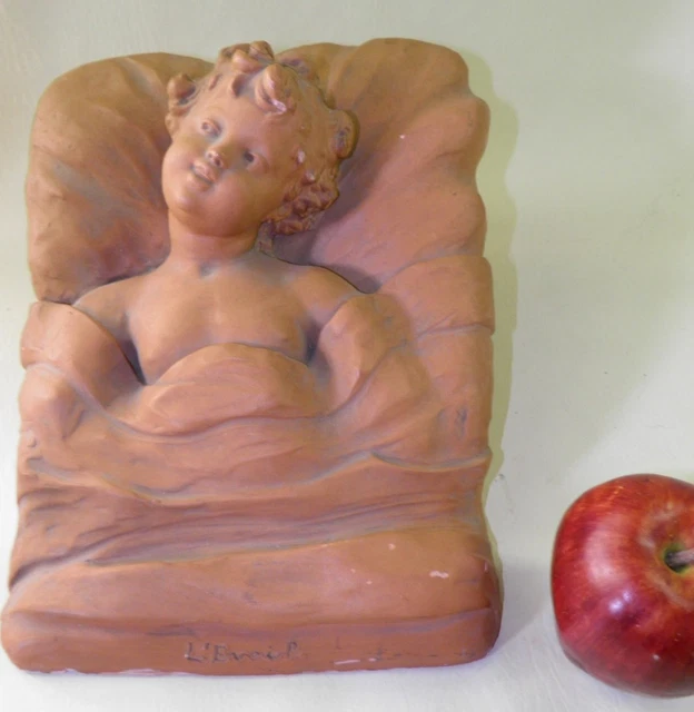 Antique Terra Cotta Figural L 'Eveil Sculpure Plaque