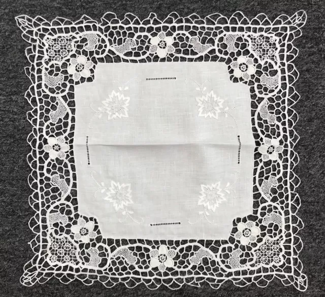 White Embroidered Handmade Tatting Lace Reticella Needle Crochet Doily Wedding