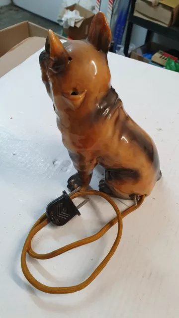 Rauchverzehrer Bulldogge Hund mit Glasaugen beleuchtet antik Höhe 20 cm Rarität 3