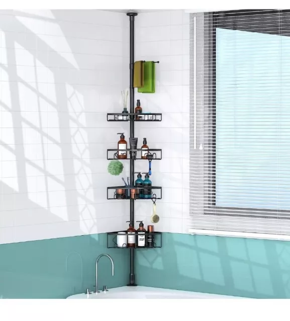 Corner Shower Caddy Tension Pole, 4 Tier Shower Basket Shelves, 53-120 inch