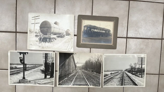 Five Train Trolly Rr Track Scenes Vintage Photos
