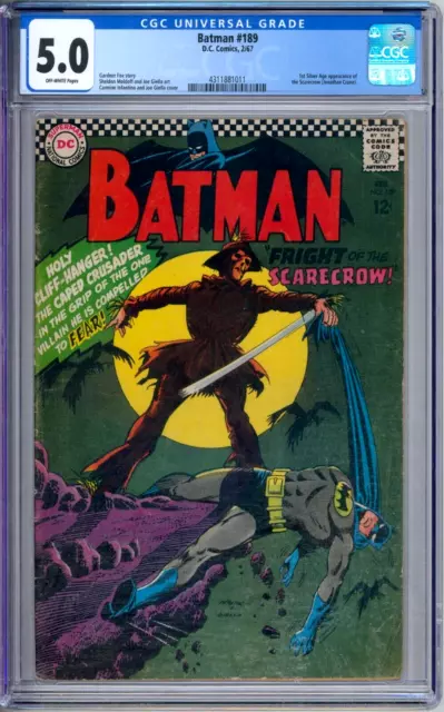 Batman 189 CGC Graded 5.0 VG/FN  1st Silver Age Scarecrow DC Comics 1967