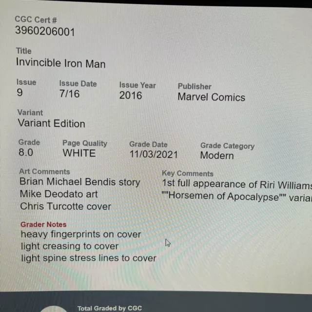 🔥🔑Invincible Iron Man 9 CGC 8.0 Turcotte Variant 1st App Riri🔥🔑 12