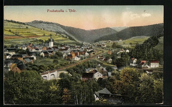 AK Probstzella /Thür., Ortsansicht mit Bahnstrecke 1924