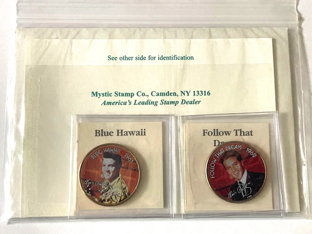 2 E Presley Movie Coin Collection Colorized Half $ Blue Hawaii Follow That Dress